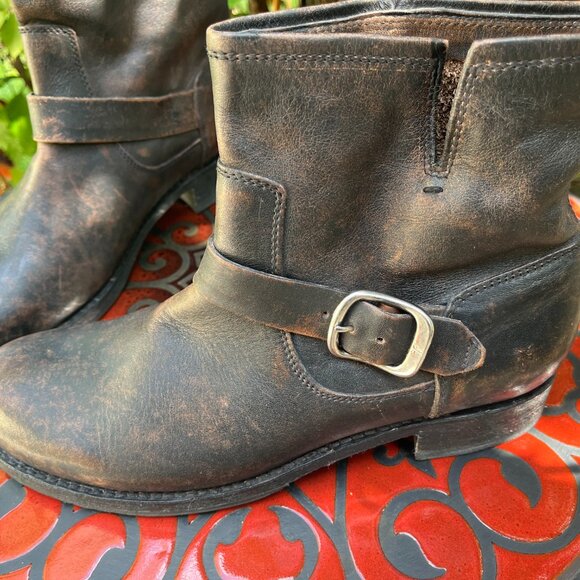 Frye Veronica Bootie Leather Moto Boots Distressed Brown - Picture 4 of 11